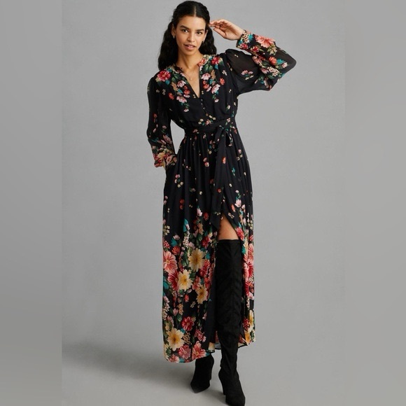 Anthropologie Black Floral Maxi Dress - Picture 1 of 8